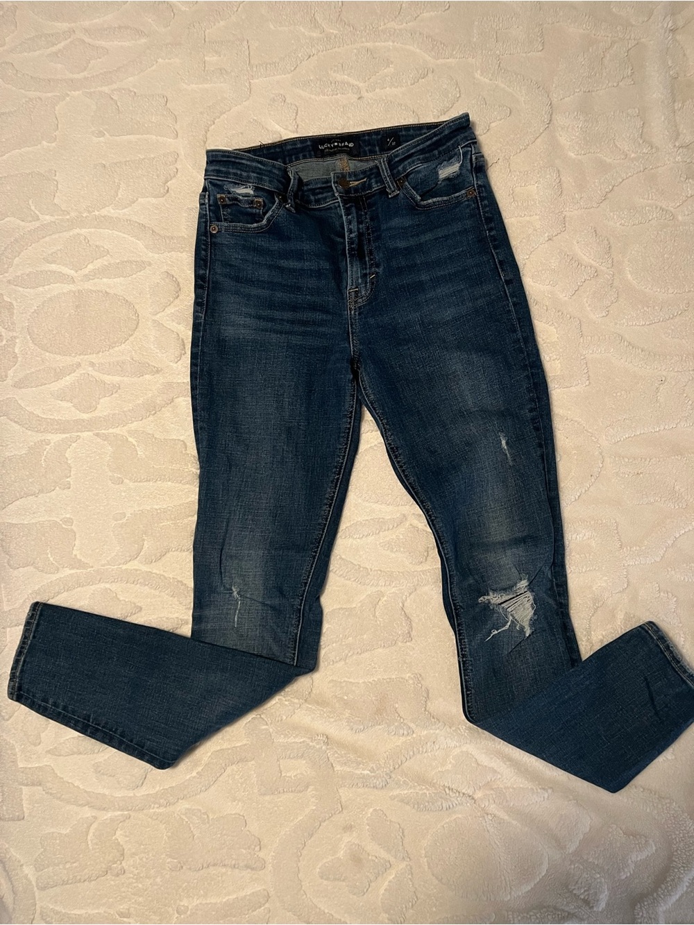 Lucky Brand Women's Dark Blue Distressed Skinny Jeans